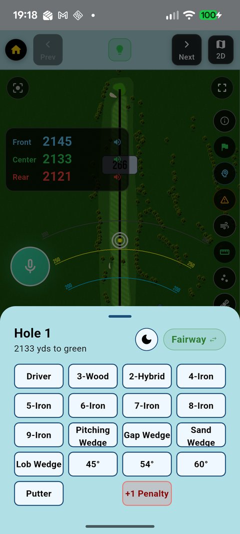 Log Shot — choose the club you played